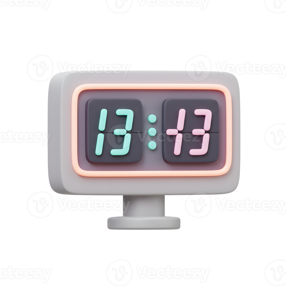 A charming retro-style digital clock, its pastel numbers glowing softly against a dark background within a neon-lit frame. A calming, nostalgic feel. png