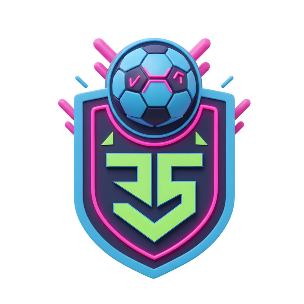 A dynamic 3D soccer crest, featuring a vibrant neon design and the number 35, set against a bright background. The playful style adds energy and visual excitement png