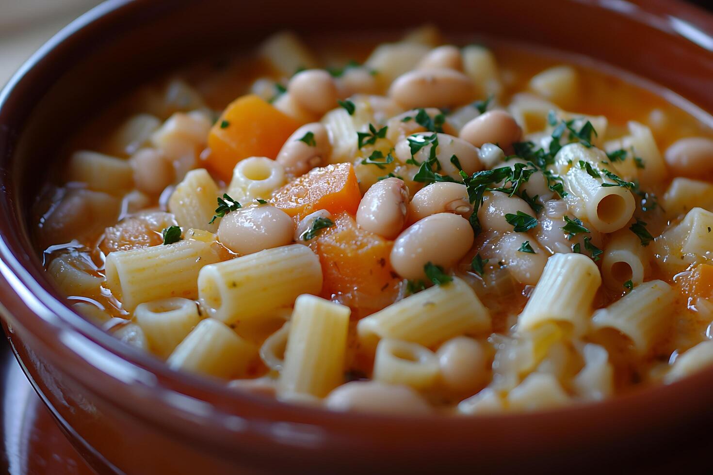 A bowl of pasta and beans photo