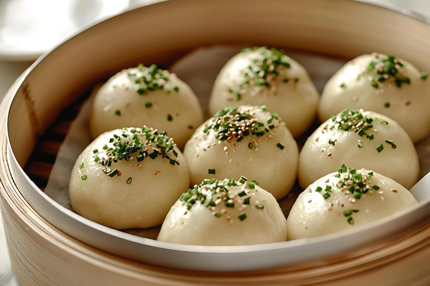 A steamed bun with sesame seeds photo