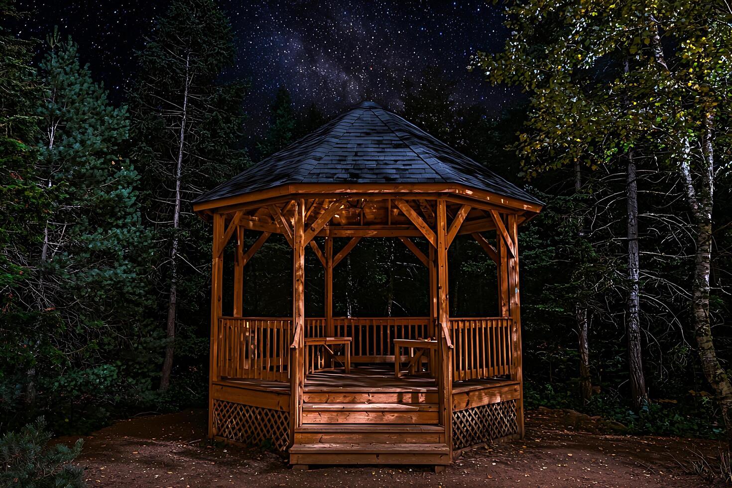 A gazebo in the woods photo