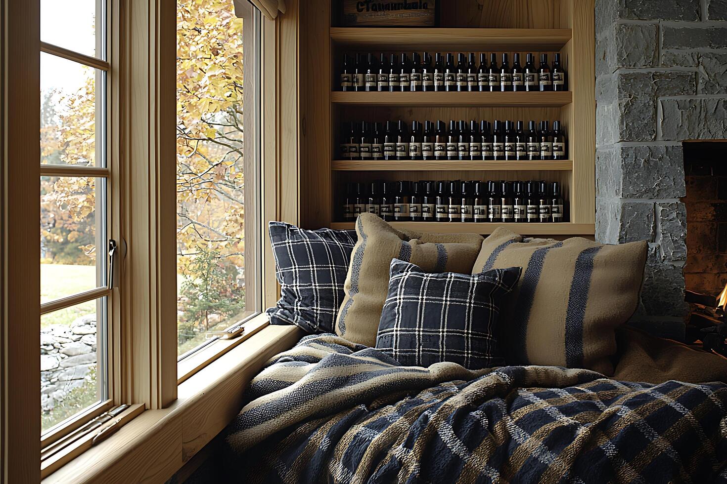 A window with a fireplace photo