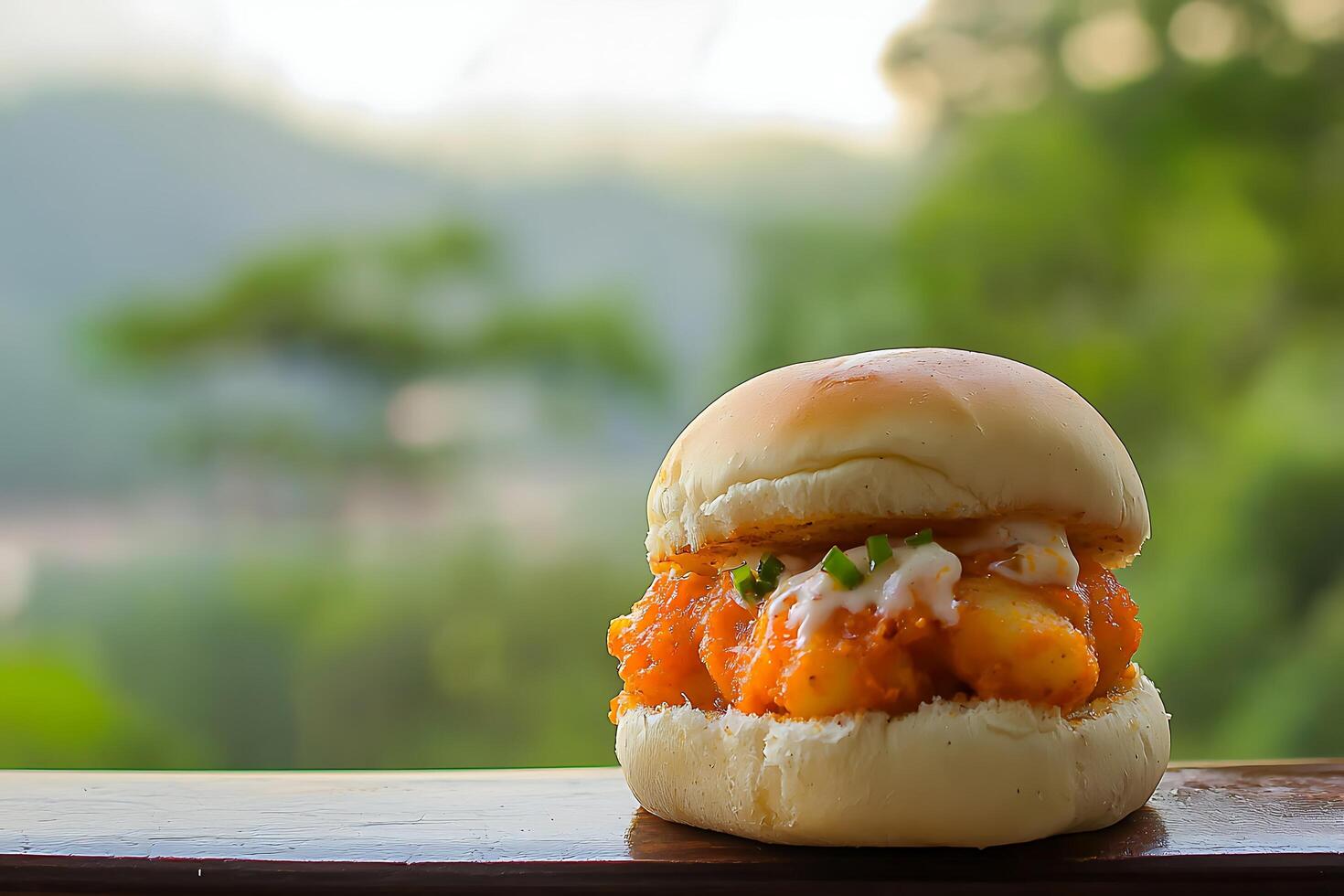 Delicious Spicy Potato Bun A Close-up of Savory Street Food. photo