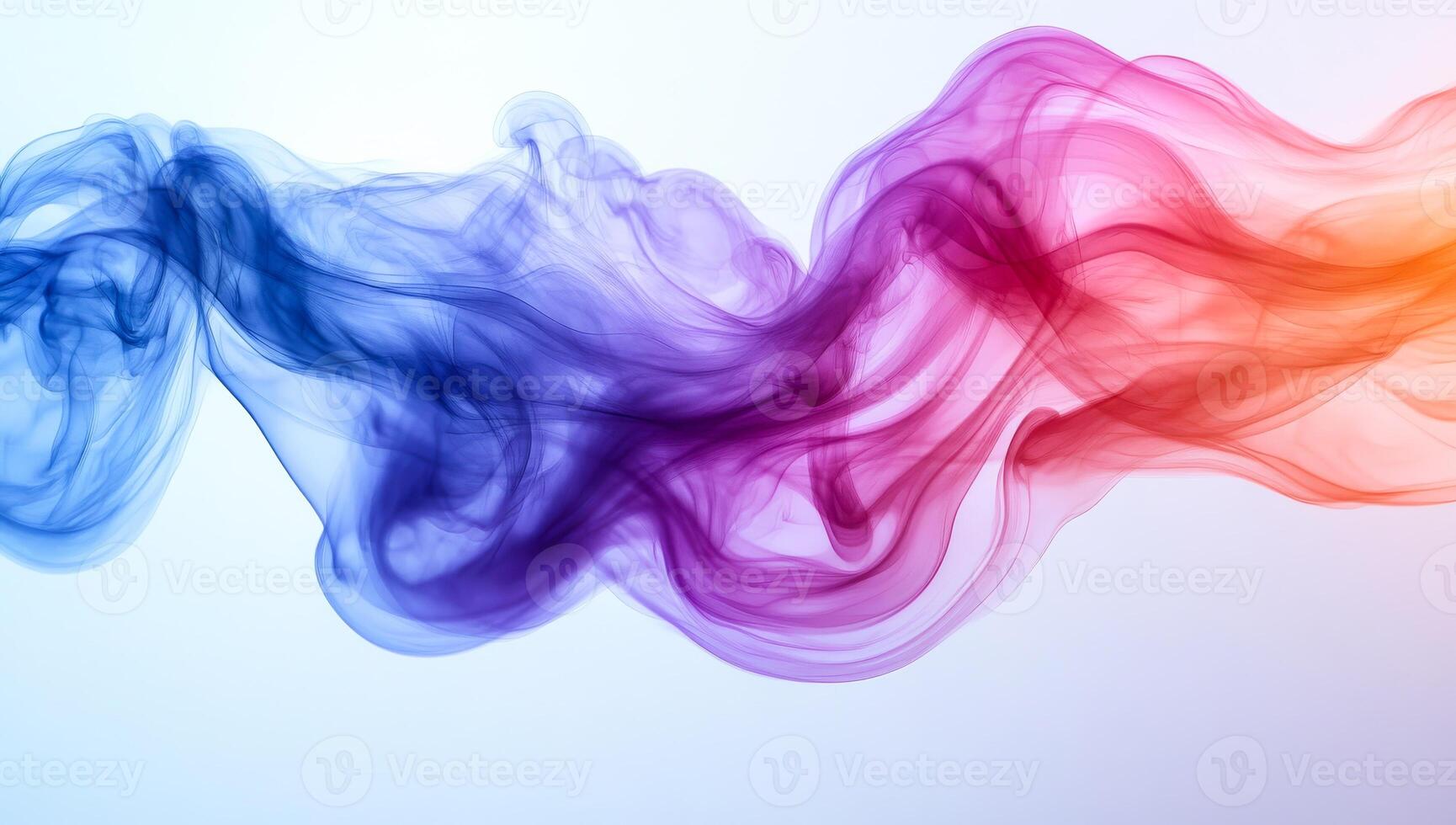 Colorful smoke waves flowing gently. Swirls of blue, purple, and orange smoke move gracefully across a light background, creating an artistic display. photo