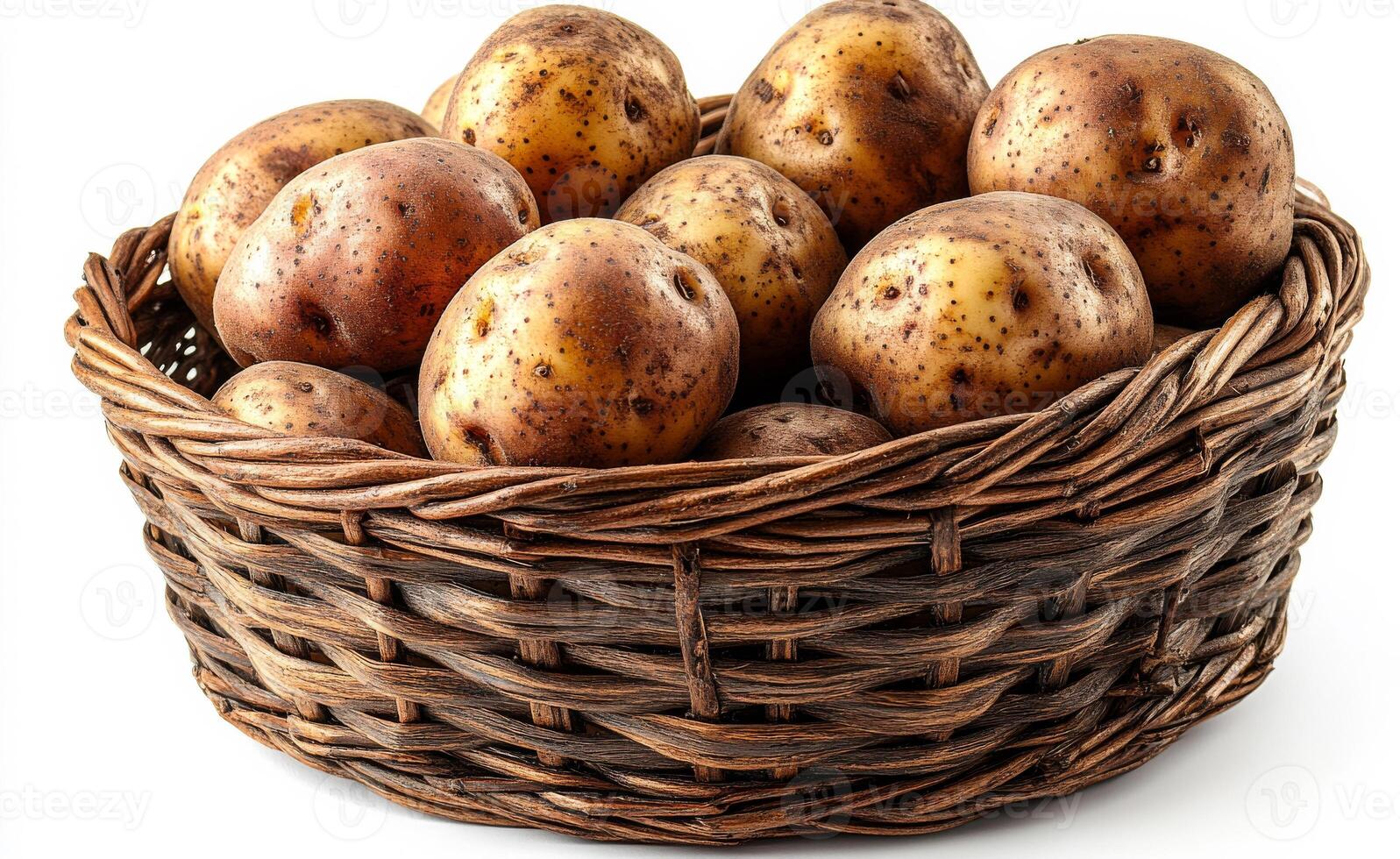 Fresh potatoes in a basket. A rustic basket filled with freshly harvested potatoes showcases their earthy tones and natural textures. photo