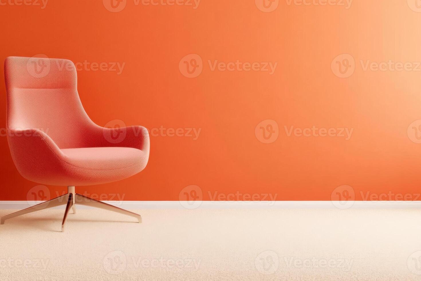 Coral accent chair enhances warm decor with soft carpet and beige walls in a cozy living environment photo