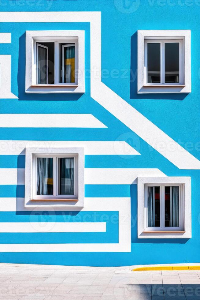 Facade in with geometric patterns and shadows making a bold urban statement photo