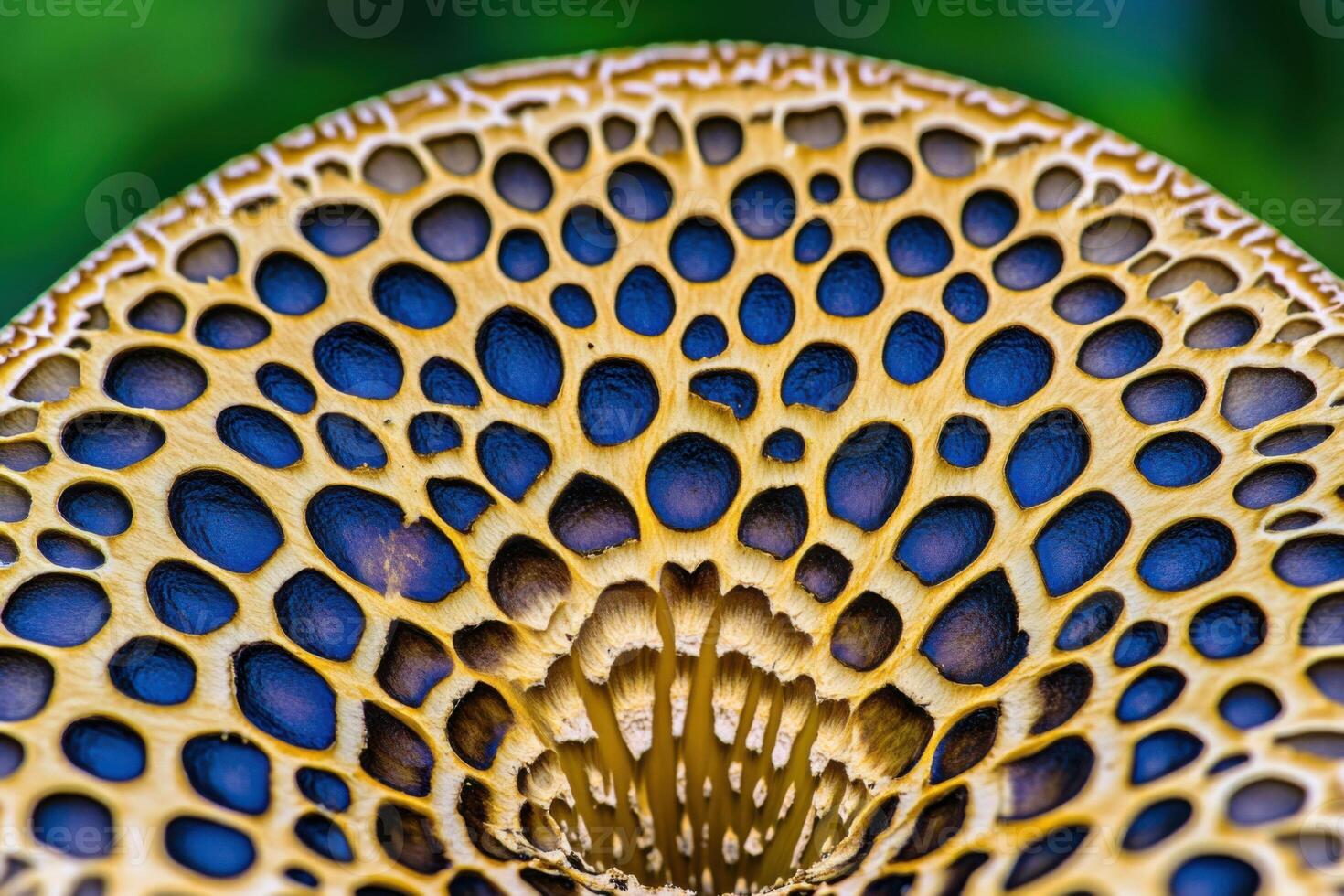 Close-up of deep forest mushroom showing intricate details and vibrant colors photo