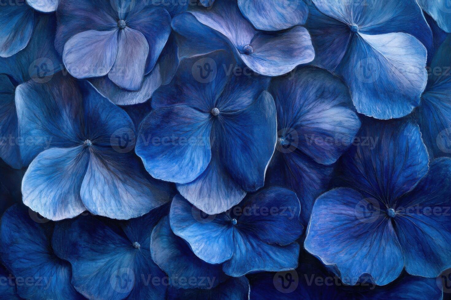 Deep blue hydrangea petals creating a stunning floral background photo
