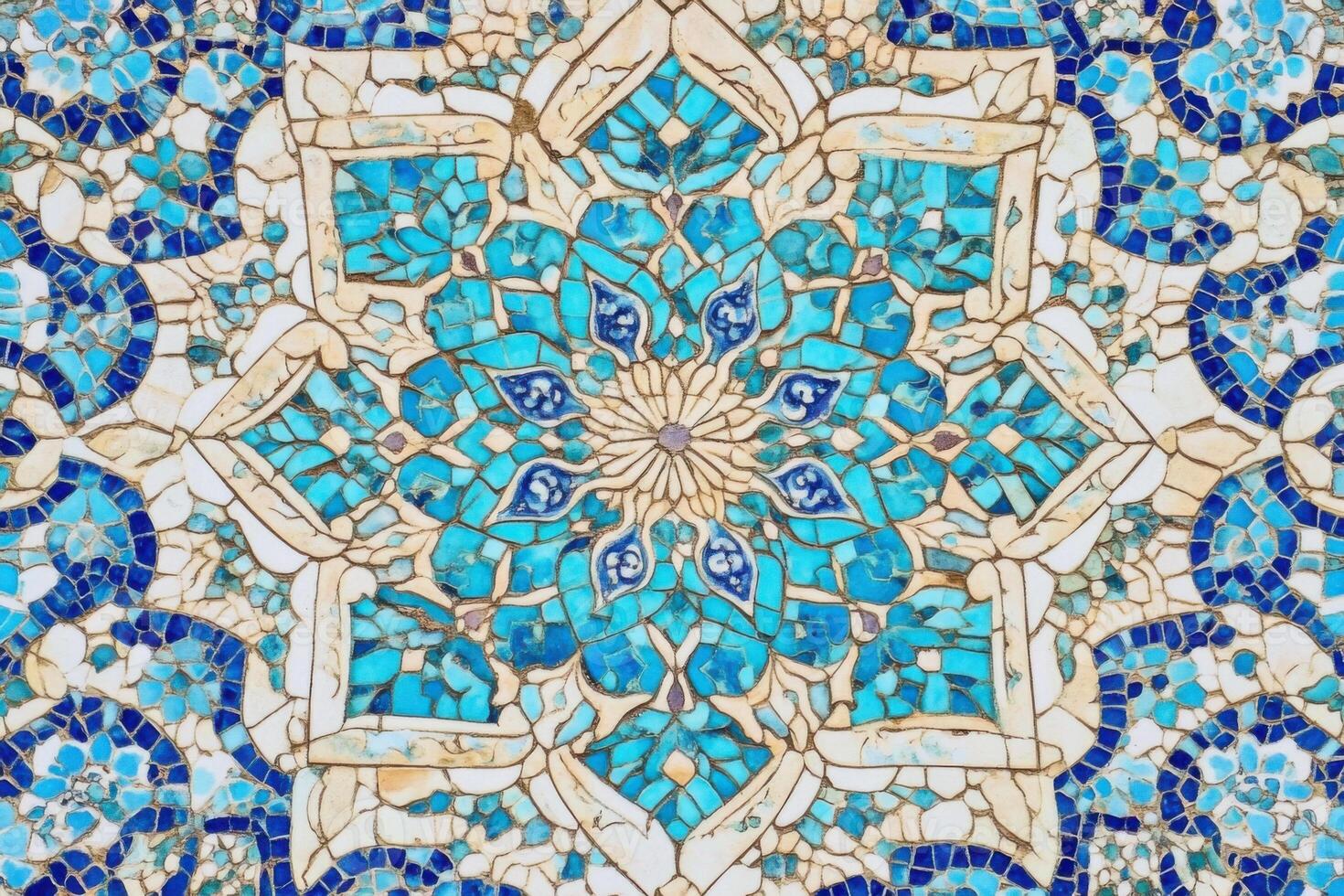 Traditional asian blue and white tile pattern creating beautiful mosaic photo
