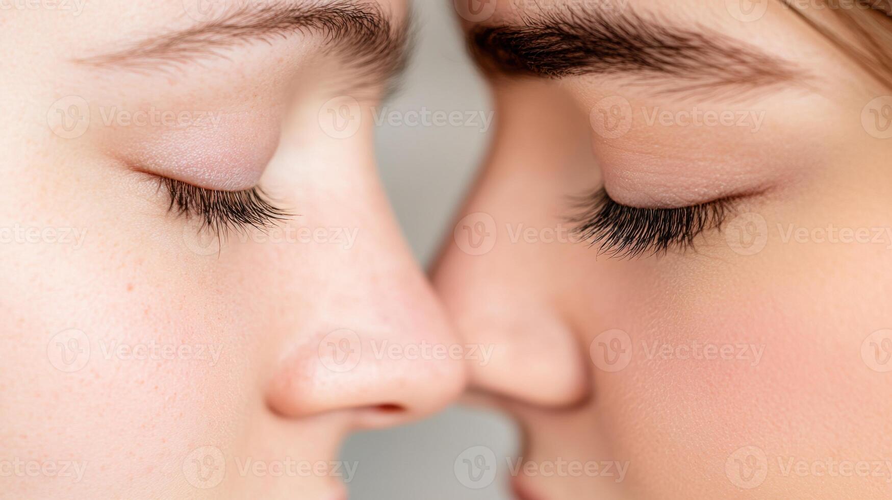 Couple touching foreheads with closed eyes, expressing love and tenderness photo