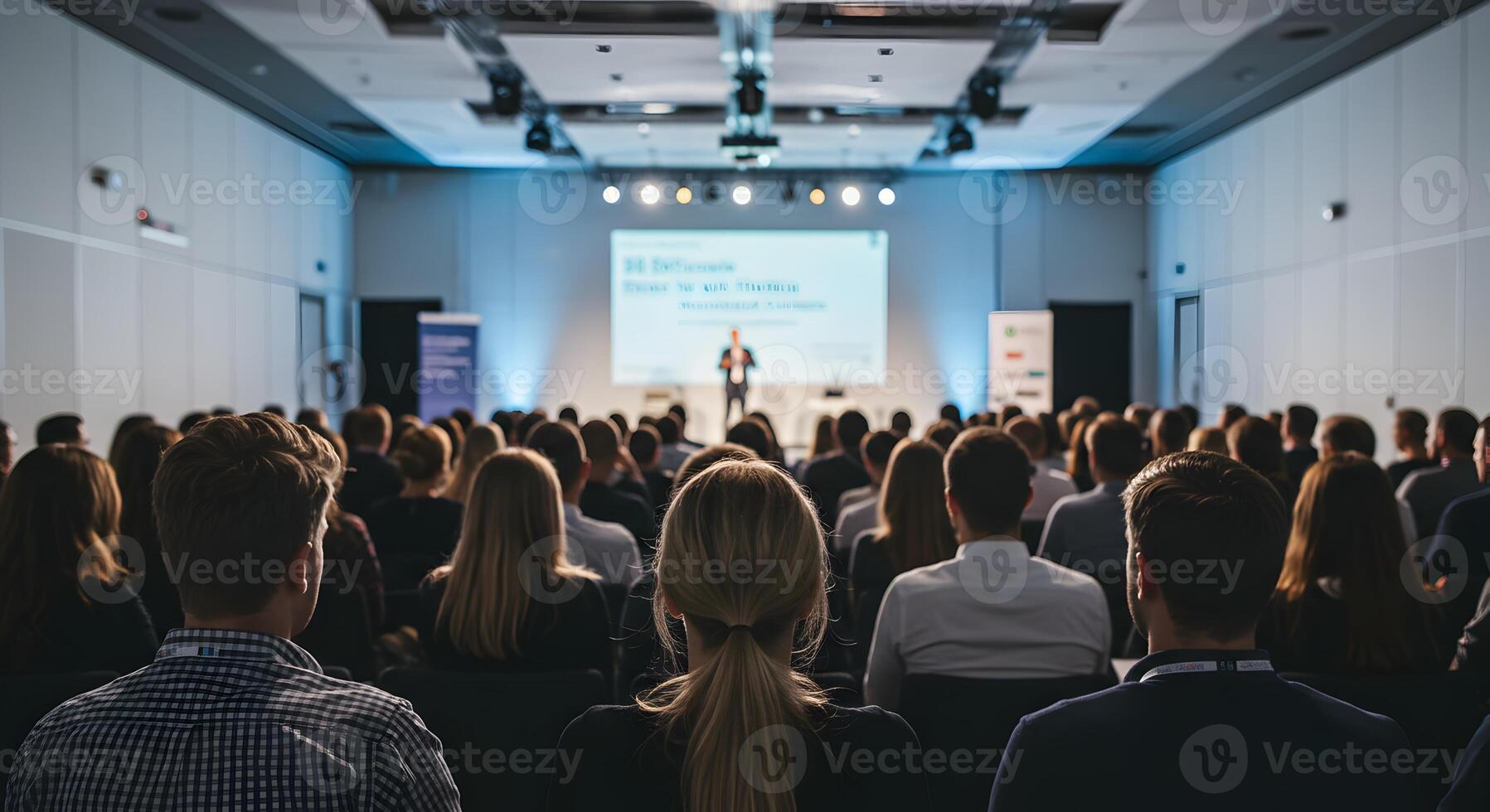Large Audience Attending a Business Conference, Listening to the Speaker photo