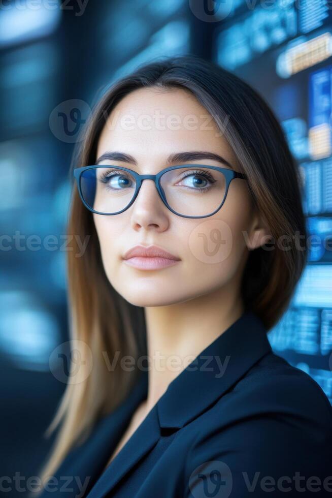 Cybersecurity professional analyzing big data on digital screen photo