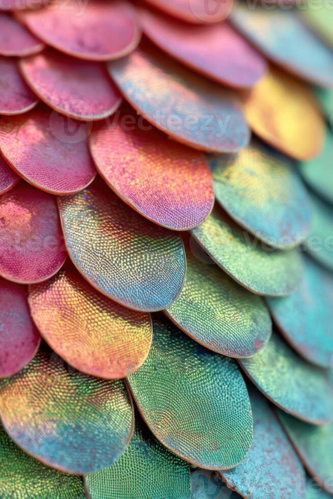 Vibrant colorful scales create intricate patterns on a fantasy creature in a mesmerizing display of nature's artistry photo