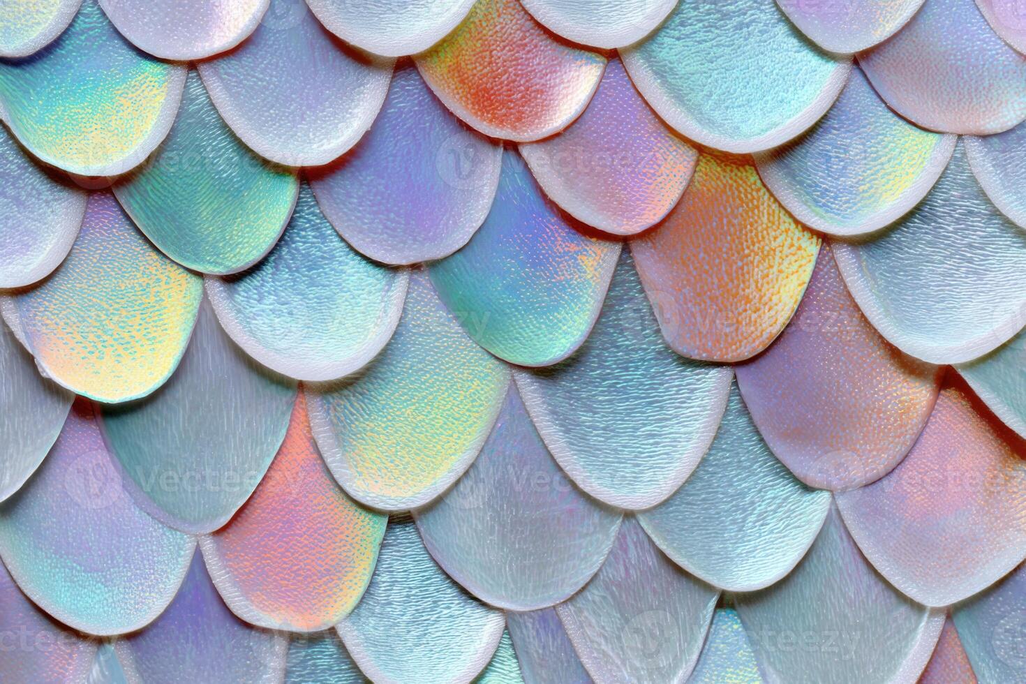 Colorful scales create a shimmering effect on a textured surface in natural light photo
