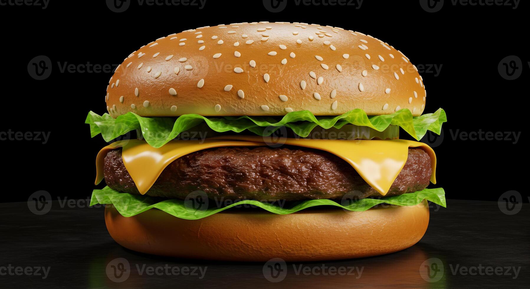Delicious Hamburger with Fresh Ingredients on a Dark Background photo