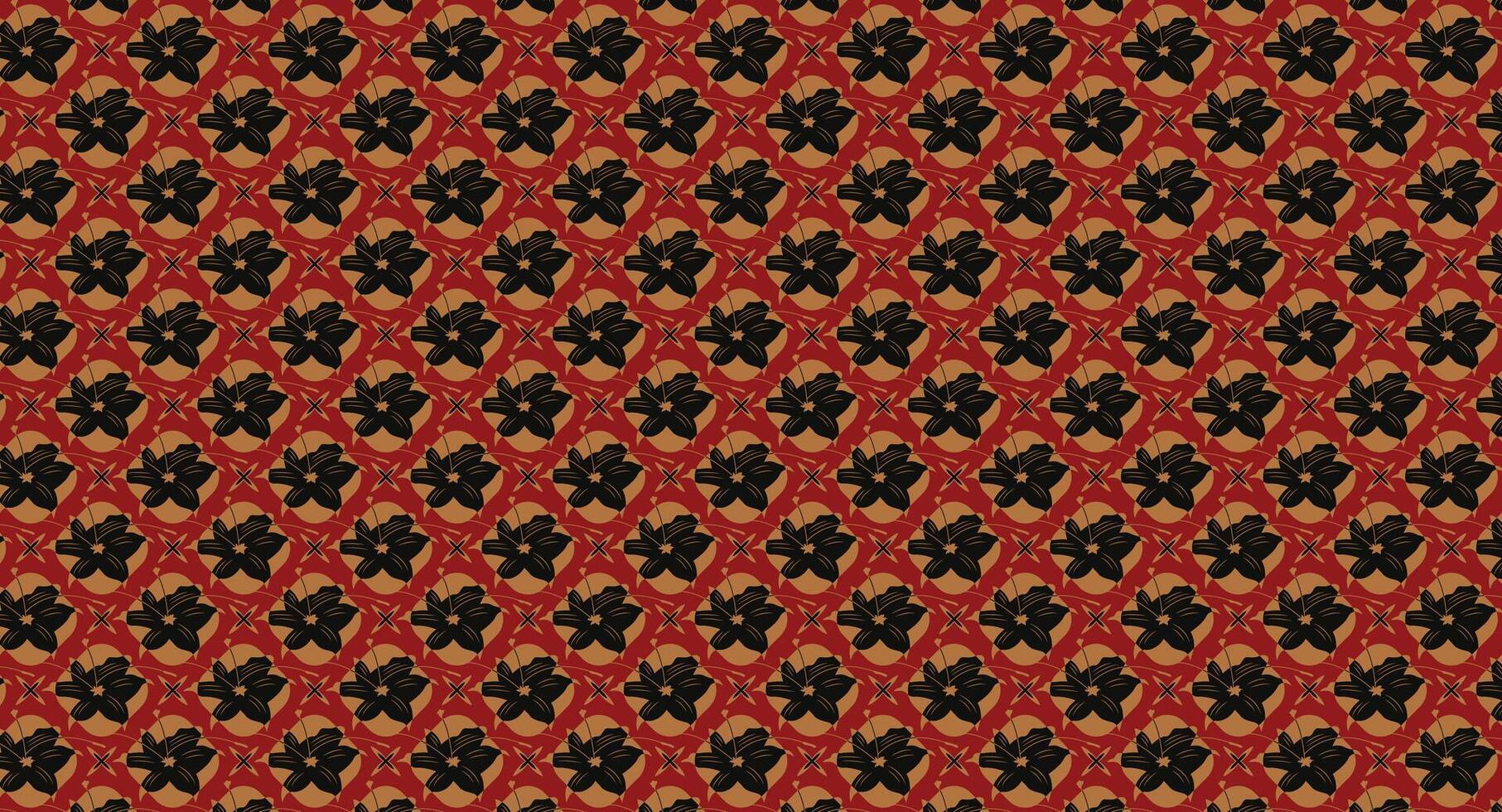 red black lily flower custom made motif batik floral fabric print pattern art wallpaper wide background vector