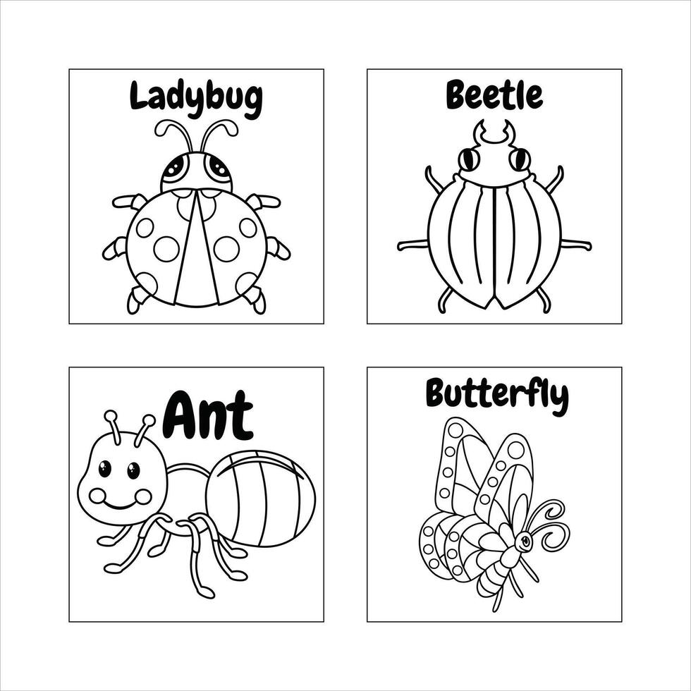 Cute Insect Illustrations Set Ladybug Beetle Ant And Butterfly For Coloring Pages vector