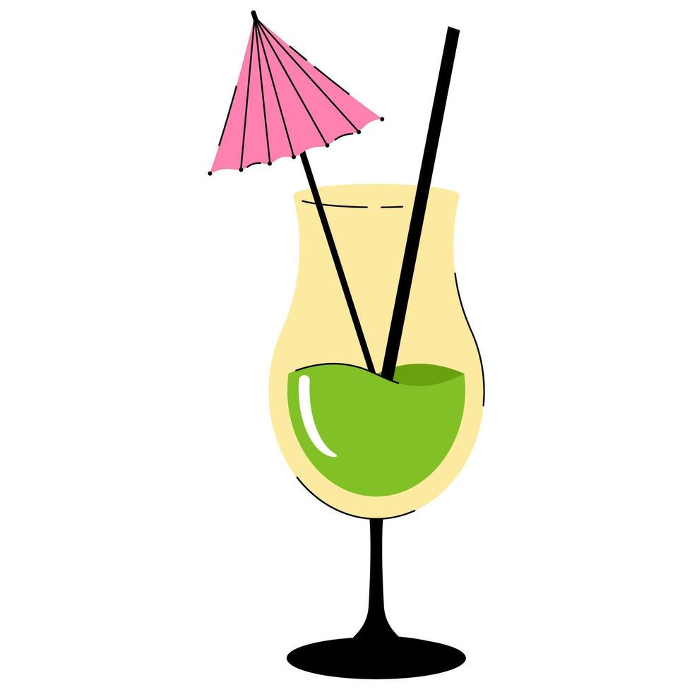 Summer tropical cocktail. Alcoholic or nonalcoholic drink in glass with umbrella. illustration on white background for pub, bar, cafe, restaurant vector