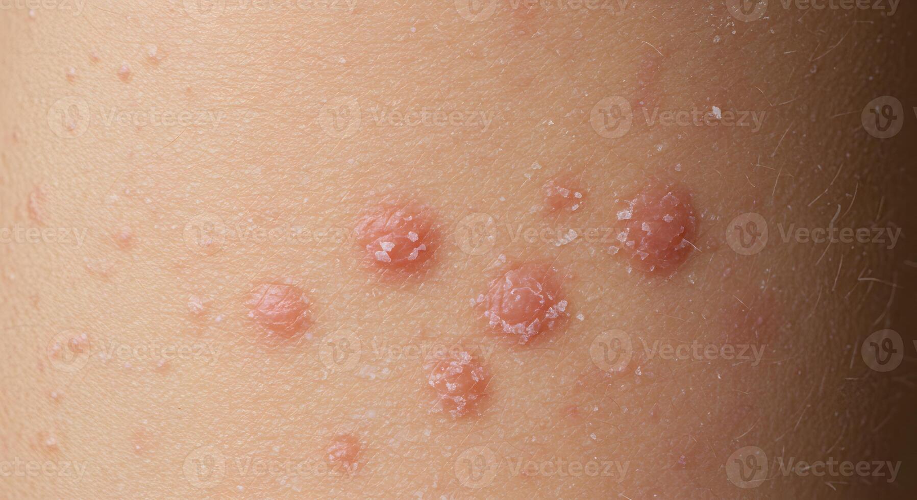 Close-up photograph revealing a person's skin condition, potentially psoriasis or eczema with raised, inflamed patches photo