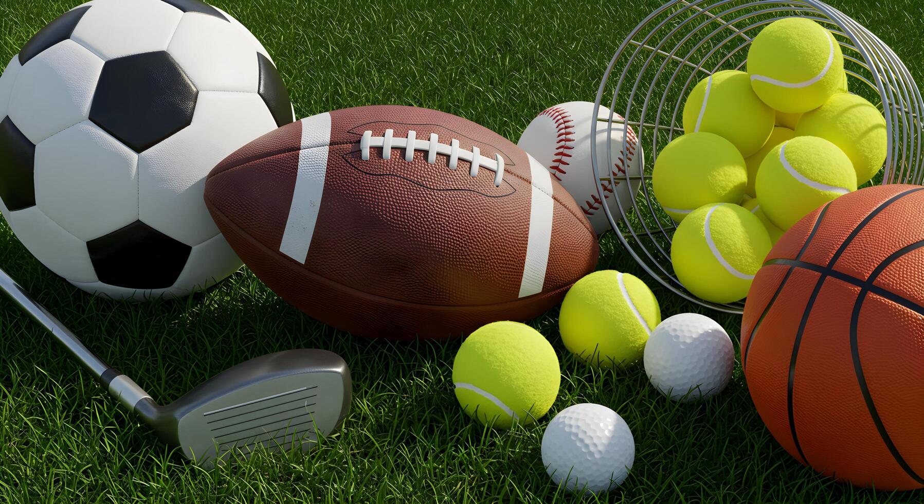An Array of Sports Equipment on Grass, Celebrating Athletics and Recreation photo