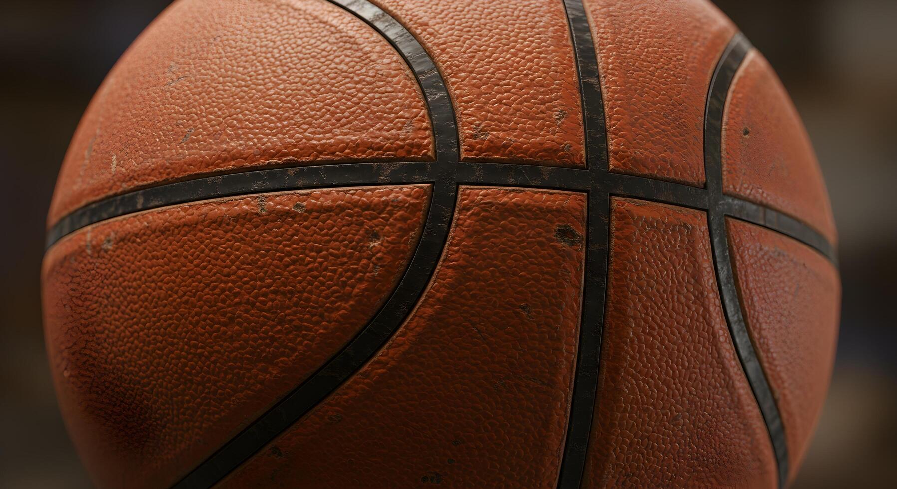 Close-Up Shot of a Textured Basketball with Visible Seams and Wear photo