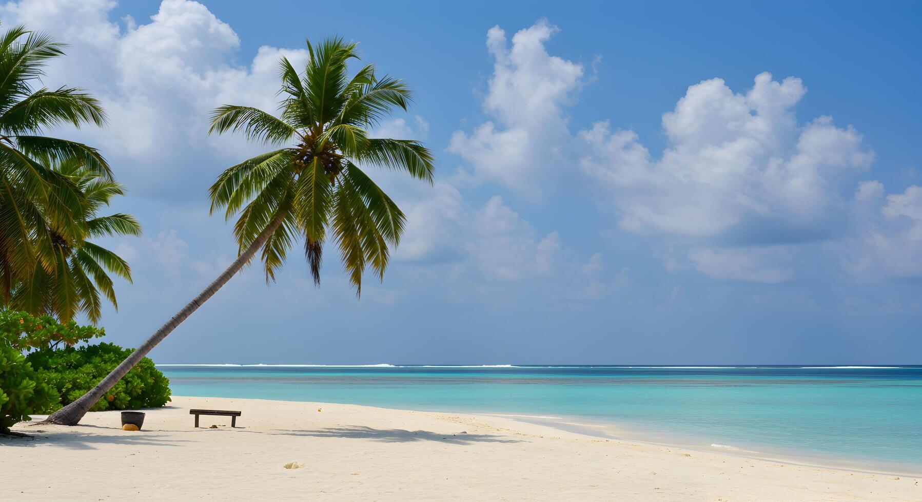 Idyllic tropical beach paradise with palm trees and turquoise waters photo