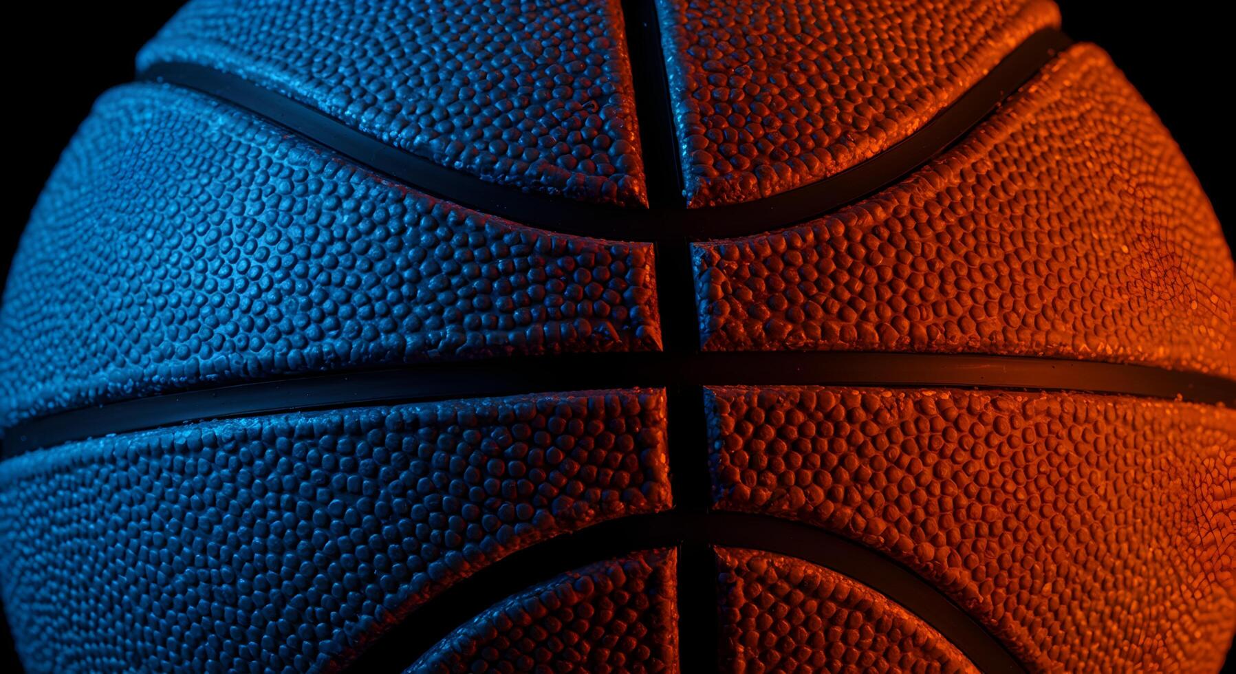 Close-up Shot of a Basketball with Orange and Blue Lighting for Sport and Recreation photo