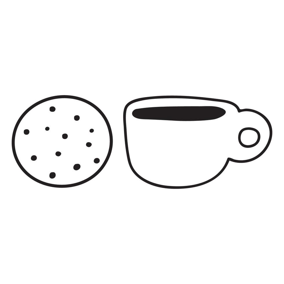 Cookie and cup of coffee. Outline illustration. graphic design. vector