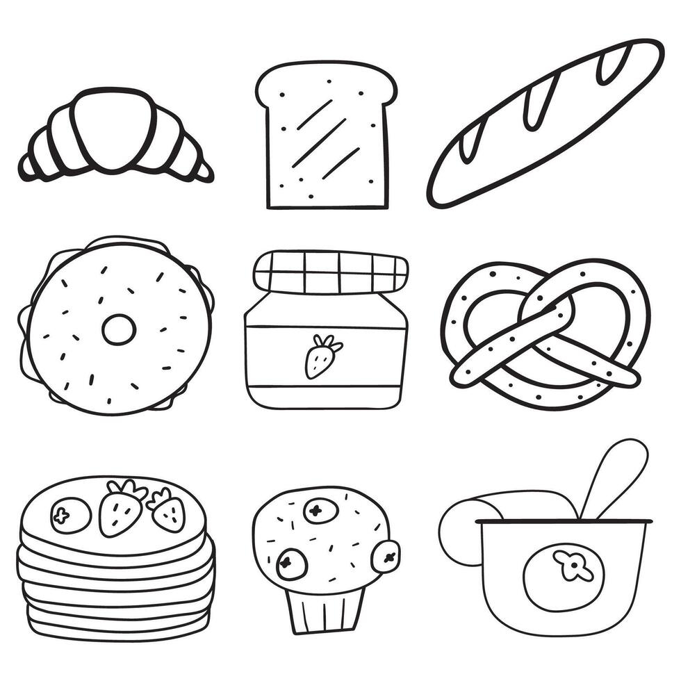 Set of isolated icons for breakfast. Outline design. illustrations on white background. vector