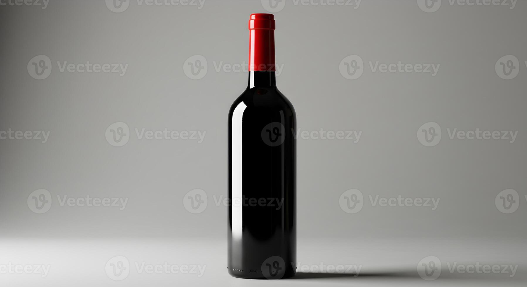 Elegant Black Wine Bottle with Red Seal on a Clean Background Studio photo