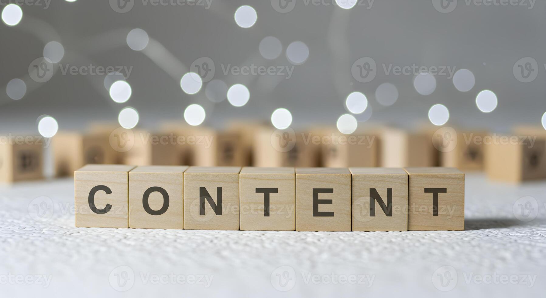 Content Strategy Concept, Wooden Blocks Spelling Content with Bokeh Lights photo