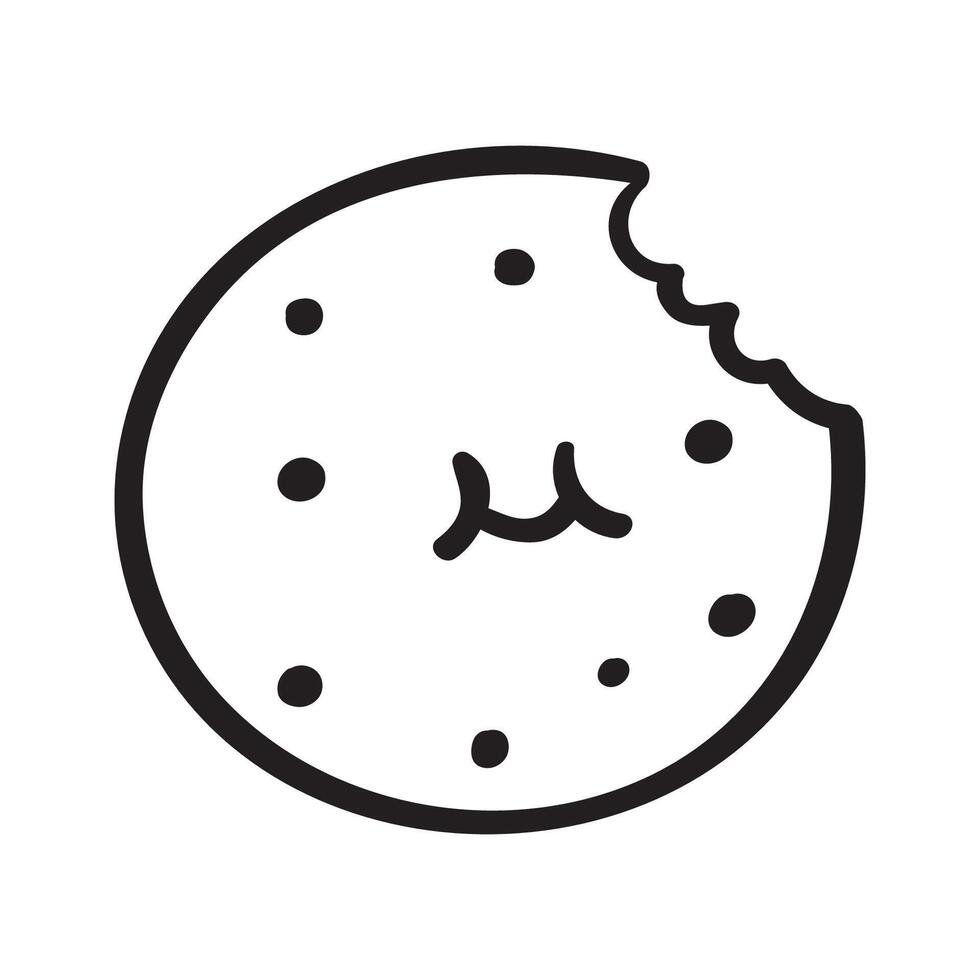 Cute outline cookie. Funny character. Hand-drawn kawaii illustration. design on white background. vector