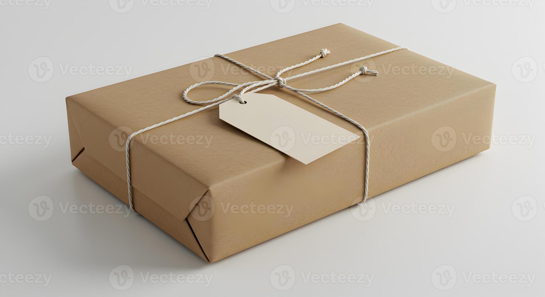 Simple gift wrapping with string and tag, creating a minimalist aesthetic presentation photo