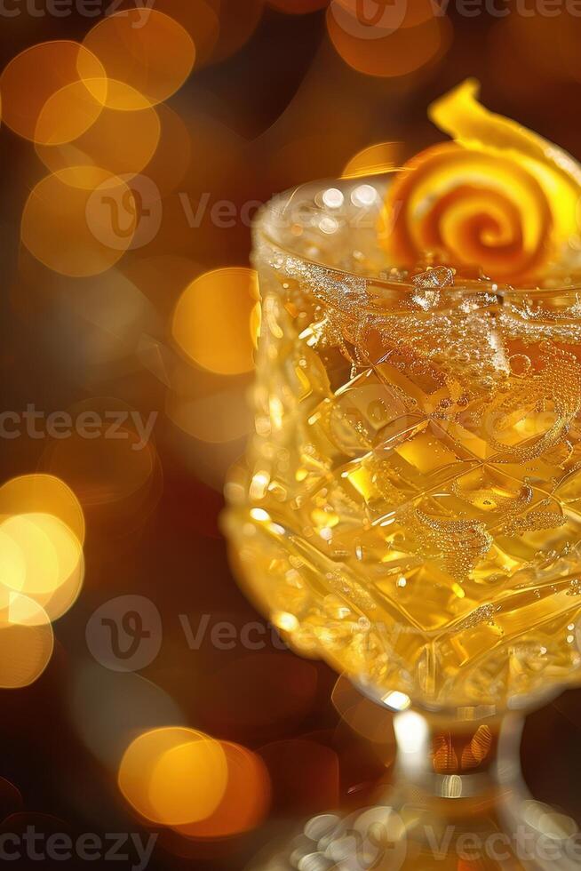 Close-Up of a Refreshing Sparkling Drink with Orange Twist photo