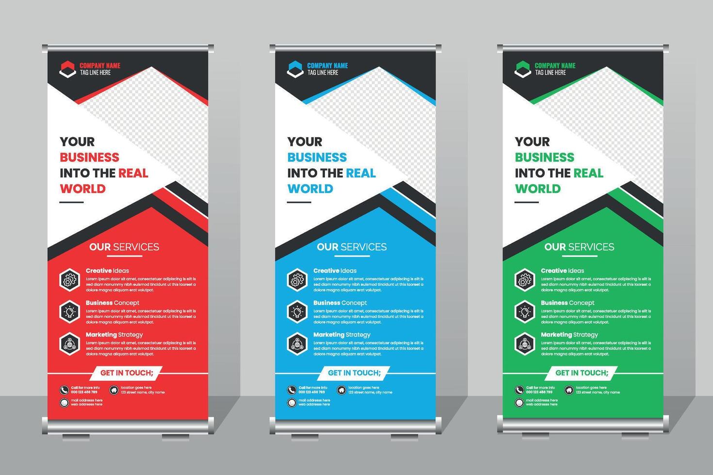 Business roll up banner template,Creative Banners Showcasing Business Services for Local Enterprises in a Modern Office vector