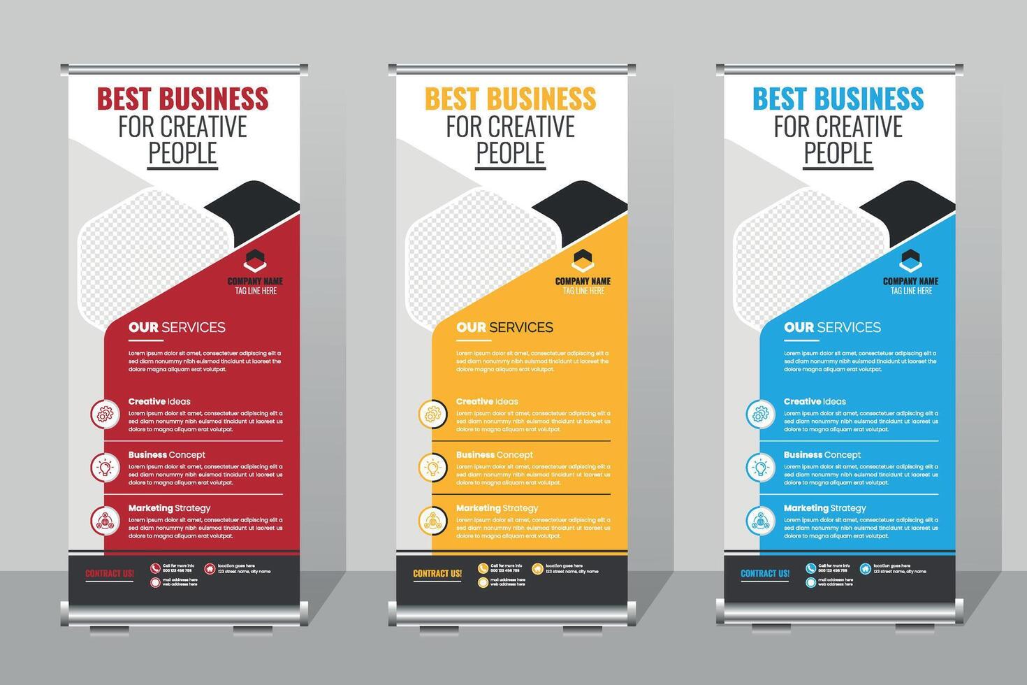 Business roll up banner template,Best Business for Creative People Showcasing Innovative Services at a Networking Event vector