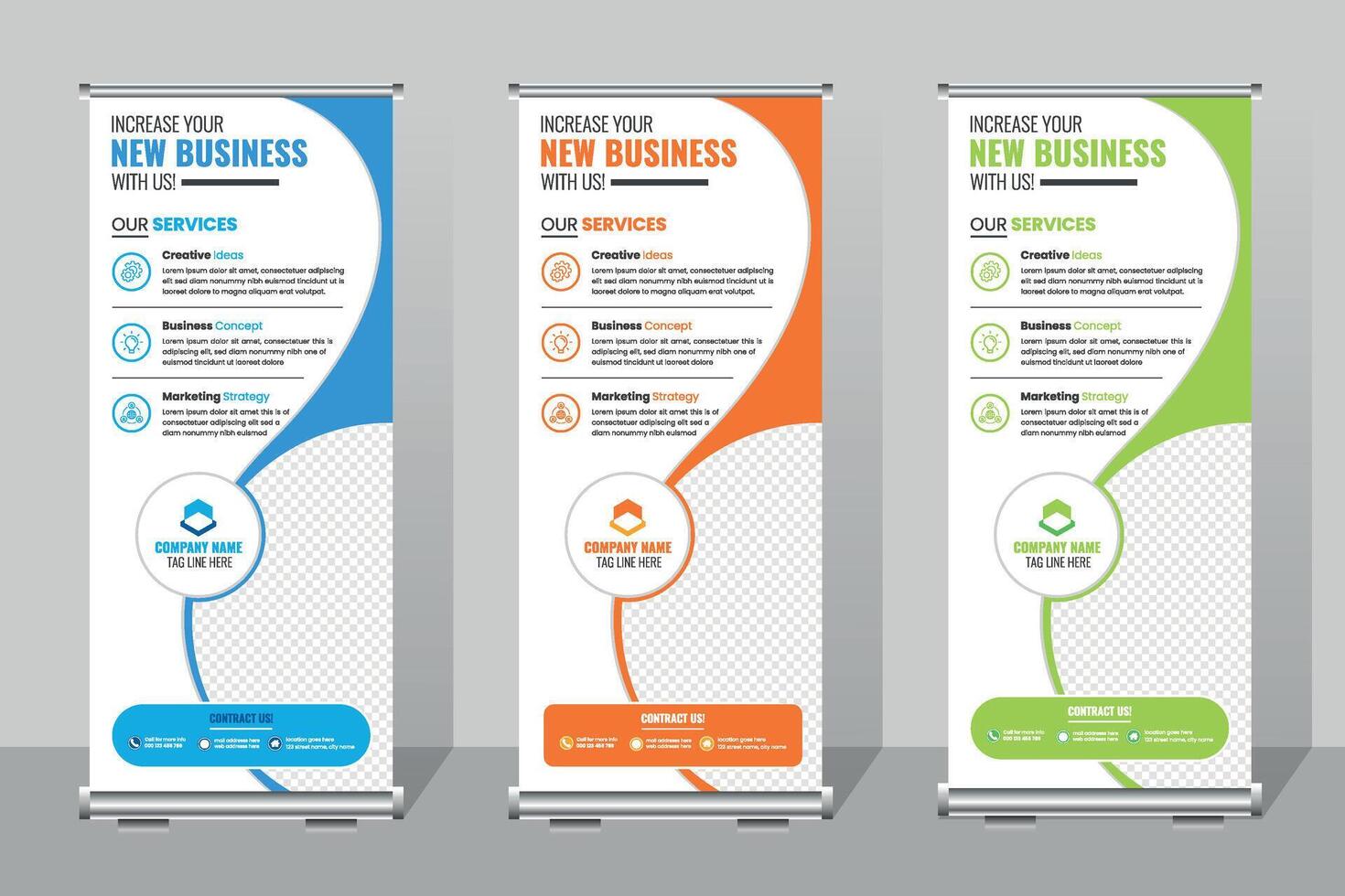 Business roll up banner template,Increase Your New Business With Creative Services and Marketing Strategies vector