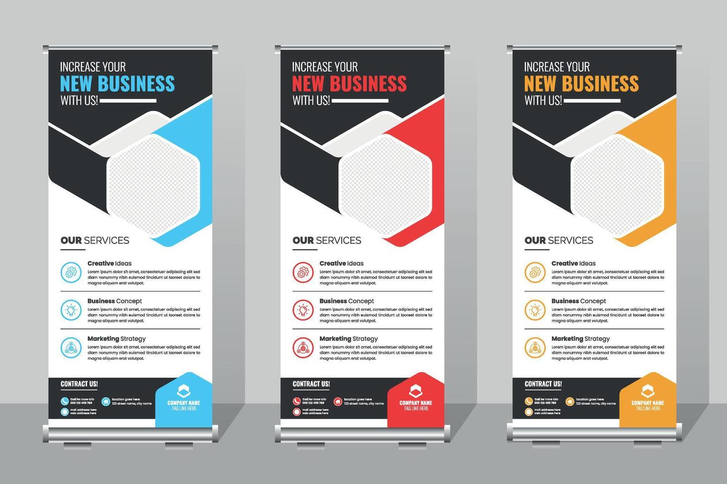 Business roll up banner template,Business Marketing Banners Showcasing Services for New Ventures in a Professional Setting vector