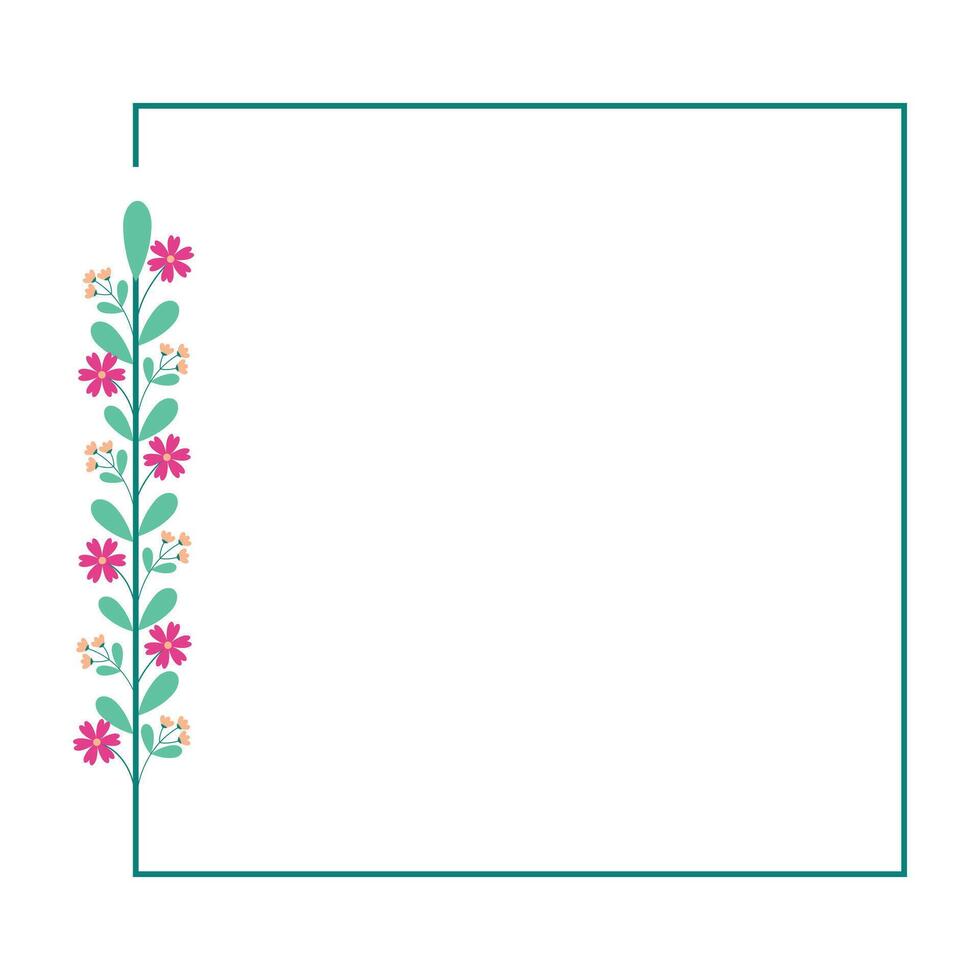 Square Wreath Border Frame With Green And Pink Yellow Floral Decoration vector
