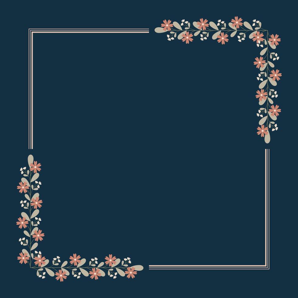 Brown Square Wreath Border Frame Decorated With Green And Brown Floral vector