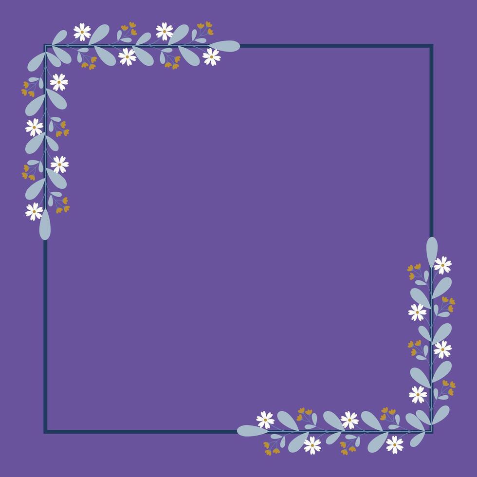 Blue Square Wreath Border Frame Decorated With Blue And White Yellow Floral vector