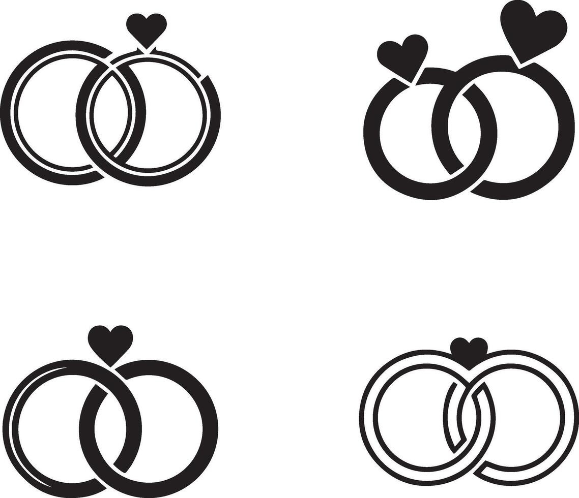 Wedding logo with heart shapes and symbolic intertwined commitment rings vector