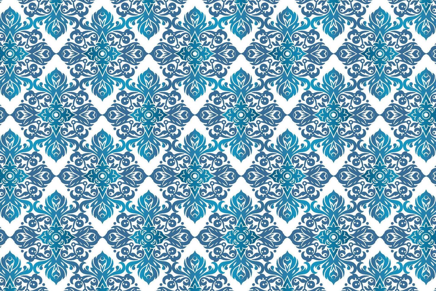 seamless ornamental flower and plant pattern design in blue with circular vintage motifs for textile and wallpaper prints vector