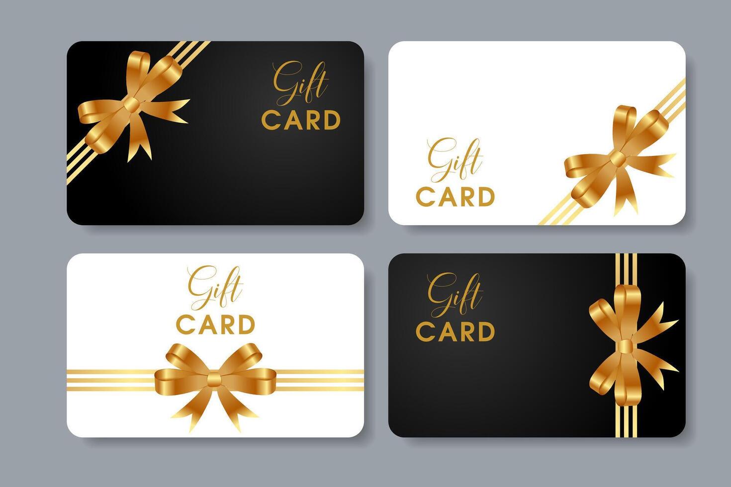 Set of gift card templates with golden bow. vector