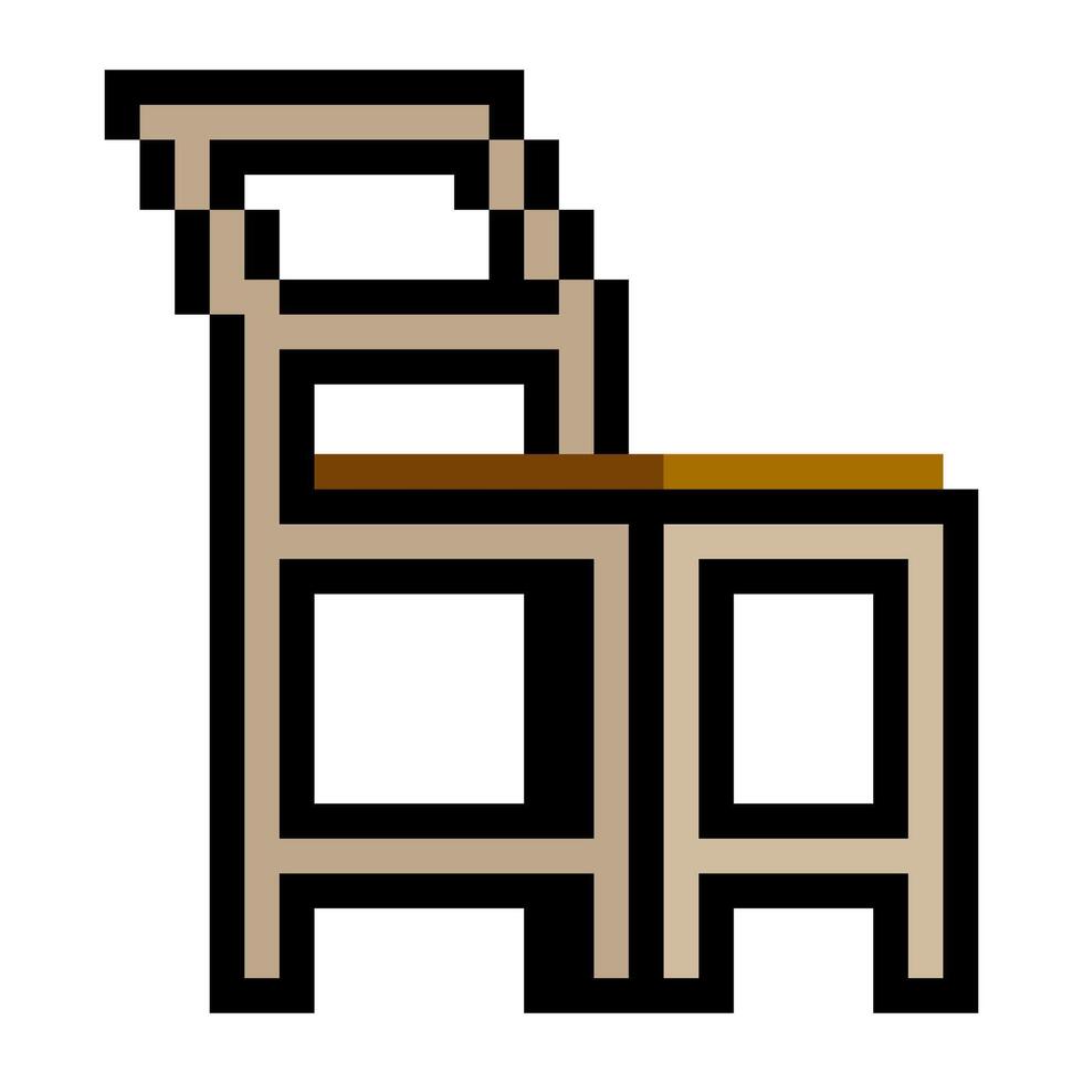 Wooden chair furniture with pixel art isolated on white background vector