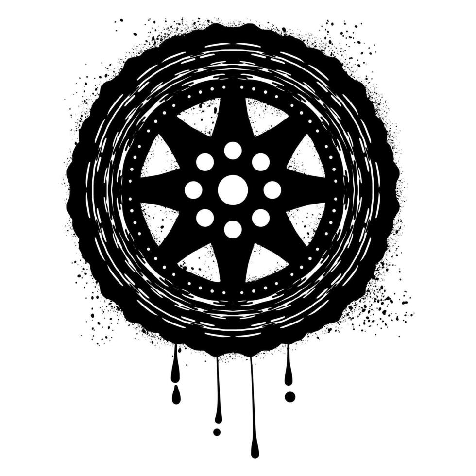 Hand drawn tire graffiti with black spray paint vector