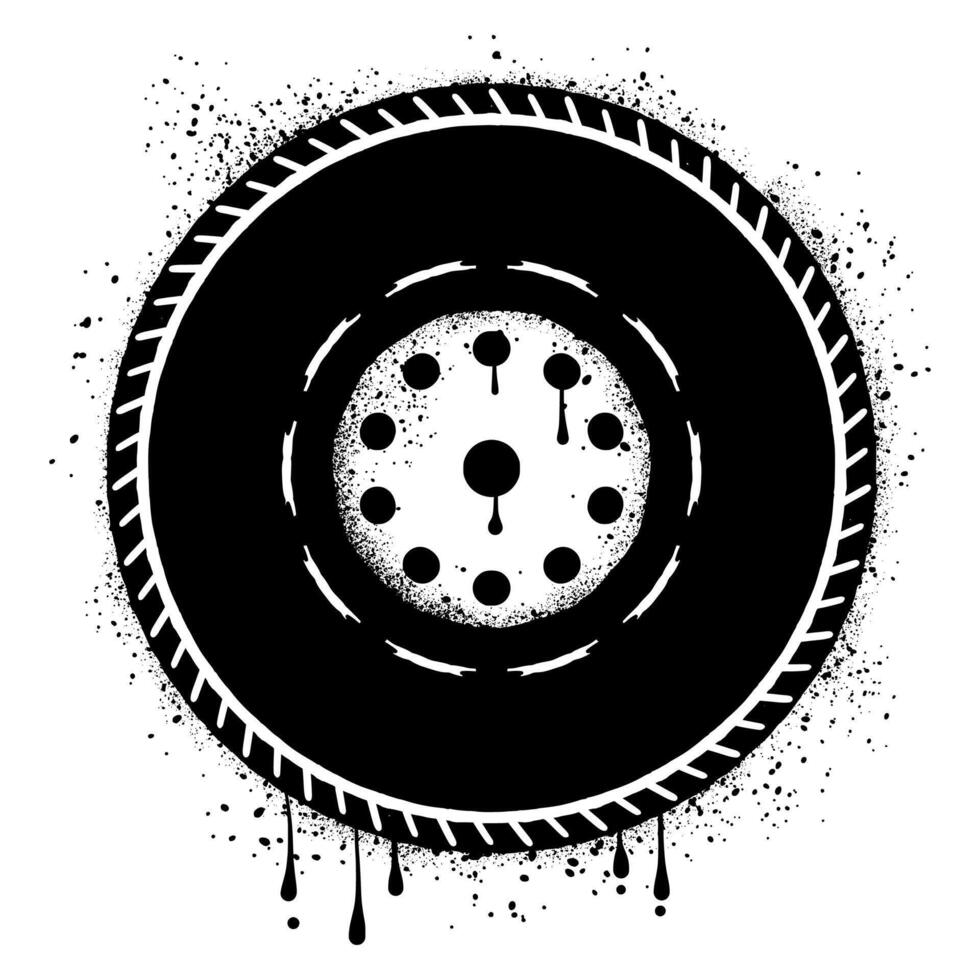 Car tire graffiti with black spray paint vector