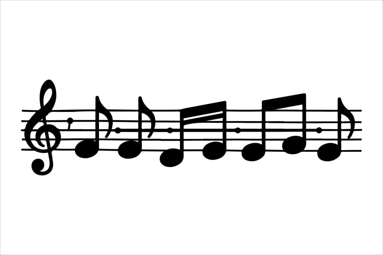 Melodious musical notes illustration on a white sheet, a design element featuring treble and bass clef symbols vector