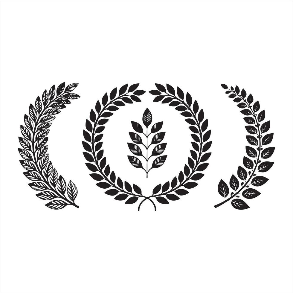 Black laurel wreath illustration, a floral symbol of victory and award. vector